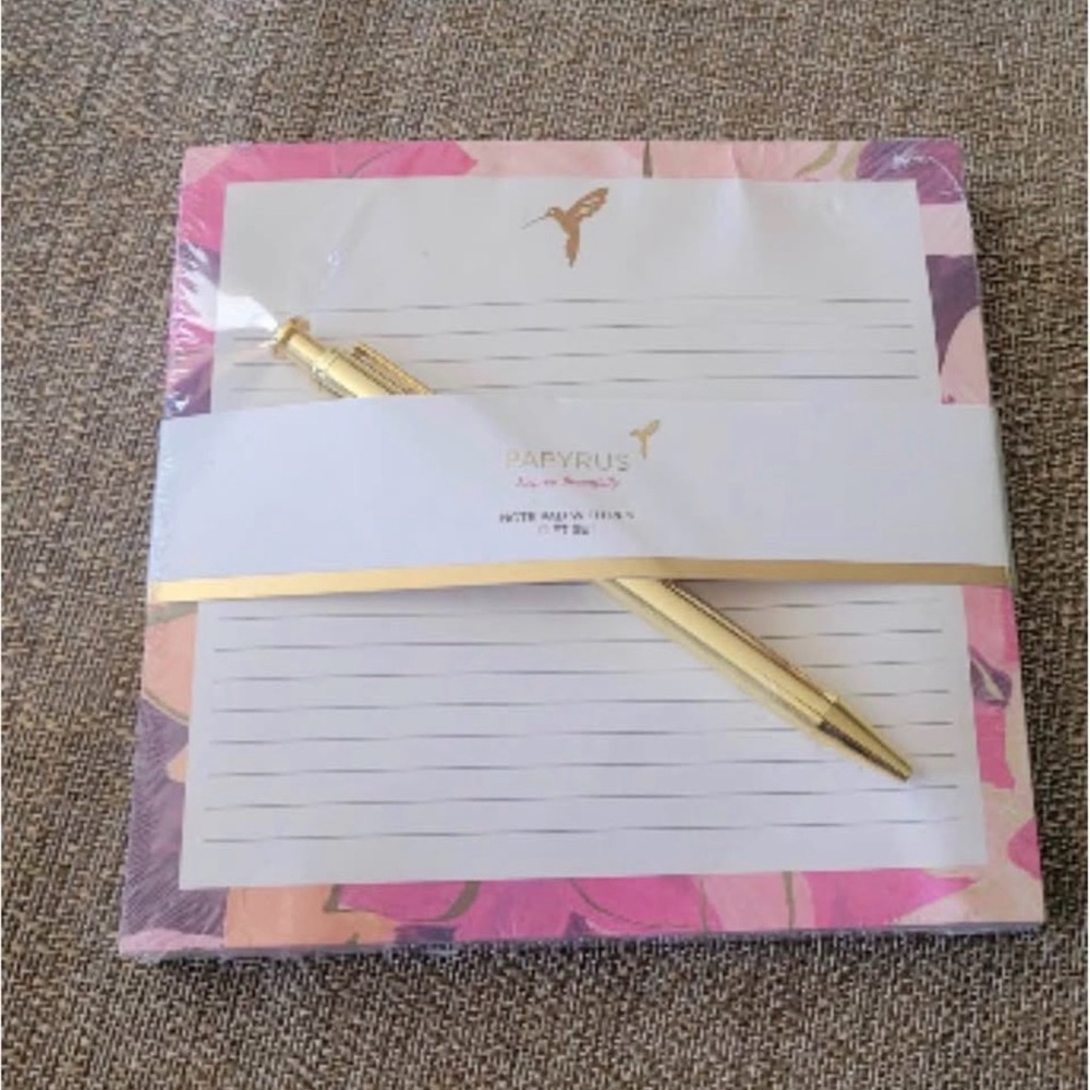 Papyrus Gold Pen with Pink Floral Notepad